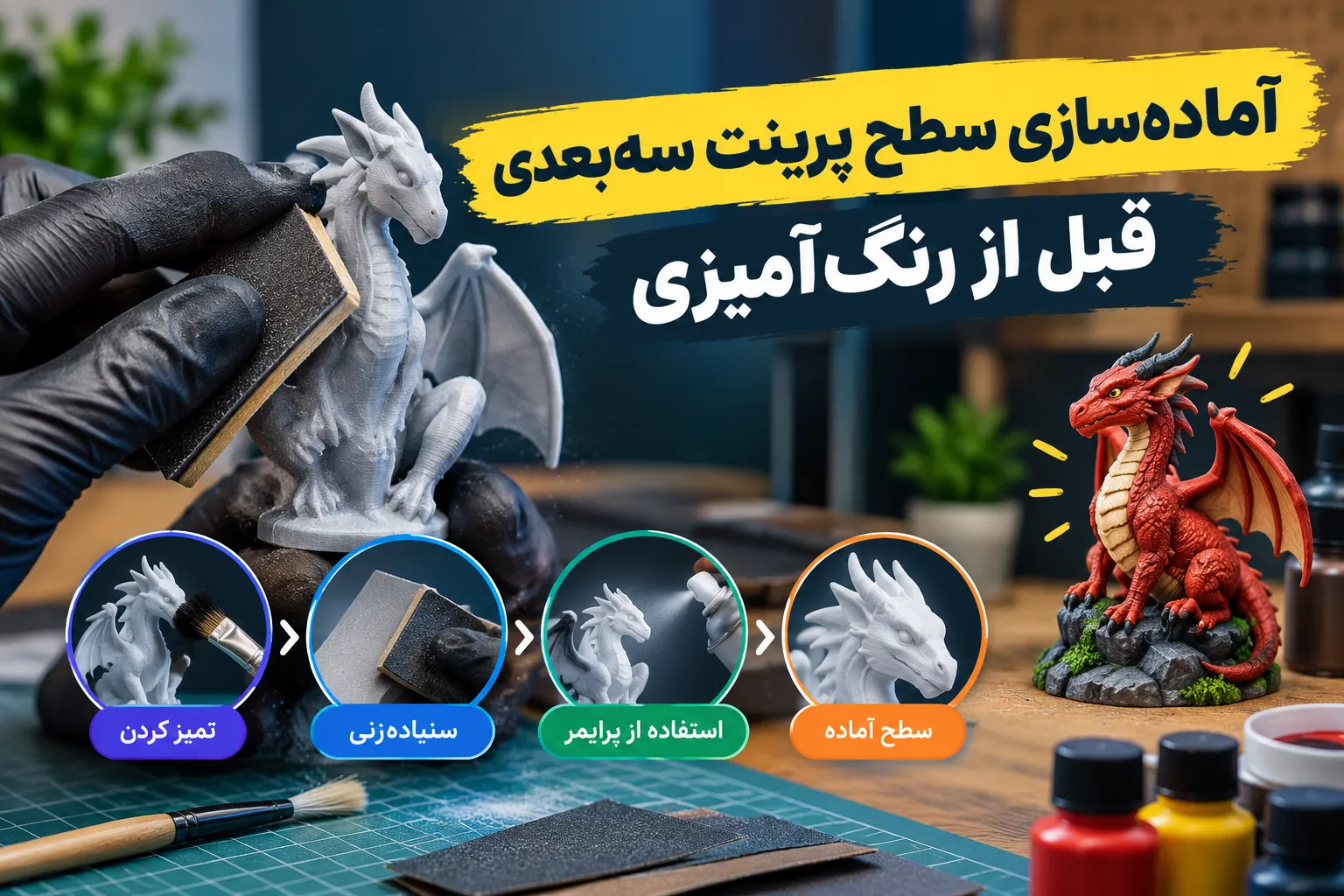 آماده‌سازی سطح پرینت سه‌بعدی قبل از رنگ‌آمیزی